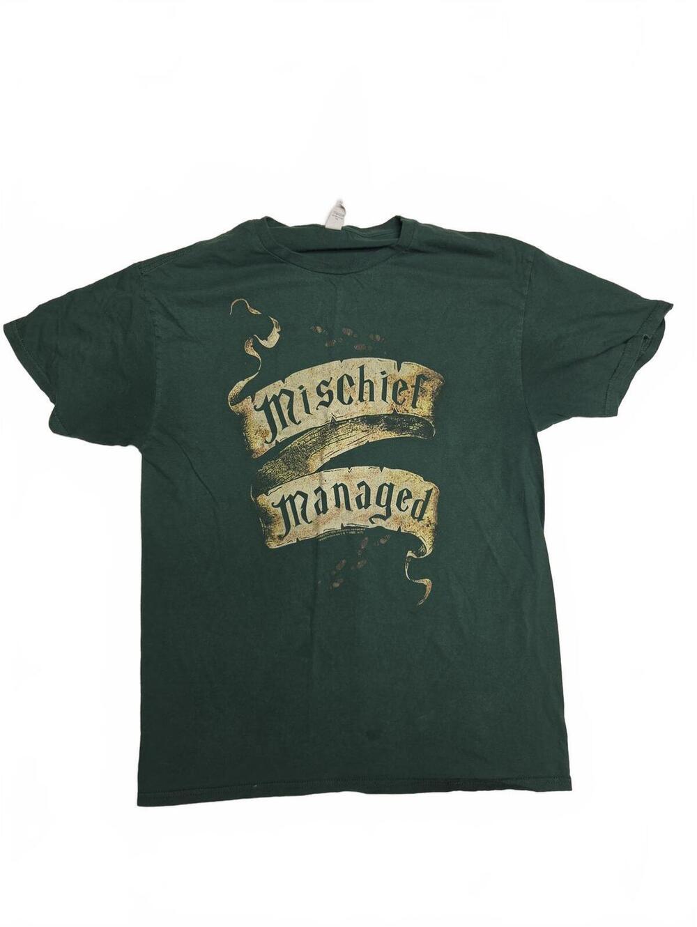 Fruit of the Loom Mischief Managed Graphic T-Shirt Green Mens Size Medium M